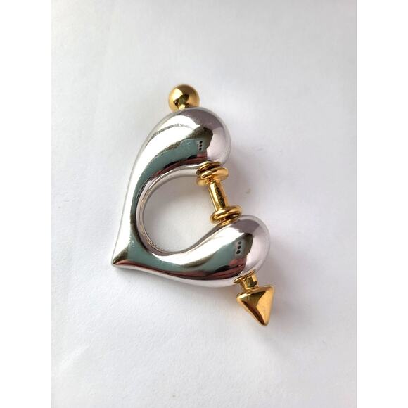 Contessa Pilar Crespi Heart 2-Tone Brooch Excellent Condition Signed Silver Gold - Picture 2 of 7